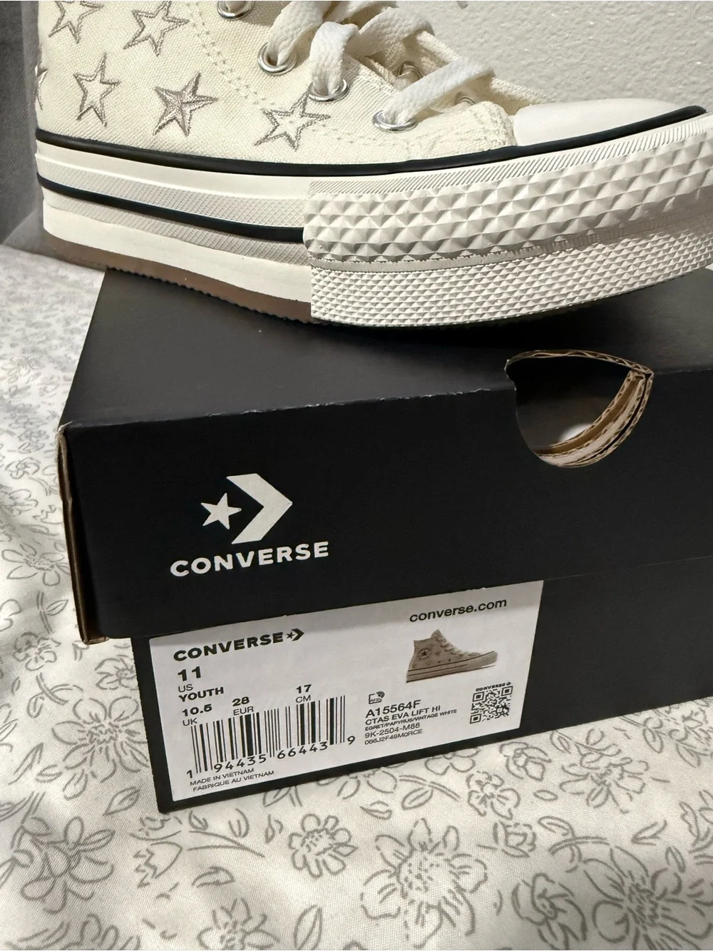 Converse Kids High-Top Sneakers in Cream with Silver Star Accents